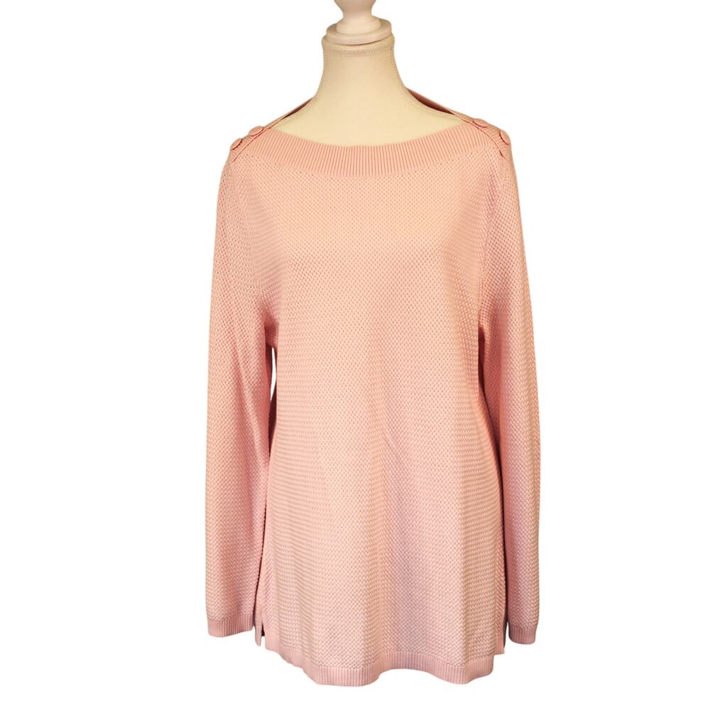 Talbots Light Pink LS Textured Sweater Tunic Womens Size XL Button Shoulder